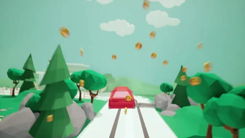 Animation of the red low-poly car completing an obstacle course in a retro game Stock Footage 280952943