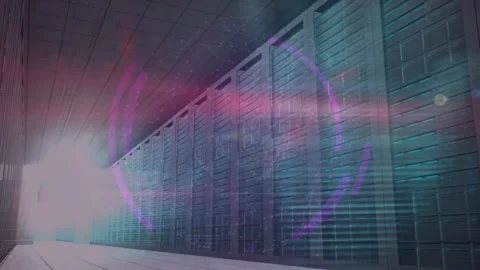 Animation of red particles and binary coding over scanning hand against computer Stock Footage 327847411