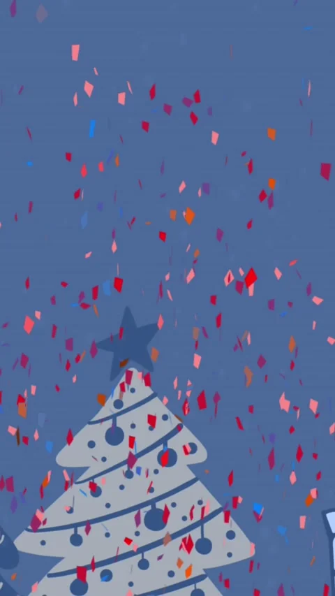 Animation of red particles over christmas trees and gifts icons on blue Stock Footage 343828393