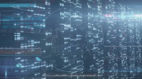 Animation of red pattern and data processing over computer servers 库存影片 195294685