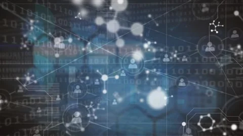 Animation of red pattern, dna strand spinning and binary coding data processing Stock Footage 219011357