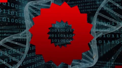 Animation of red pattern, dna strands and binary coding data processing Stock Footage 329232919