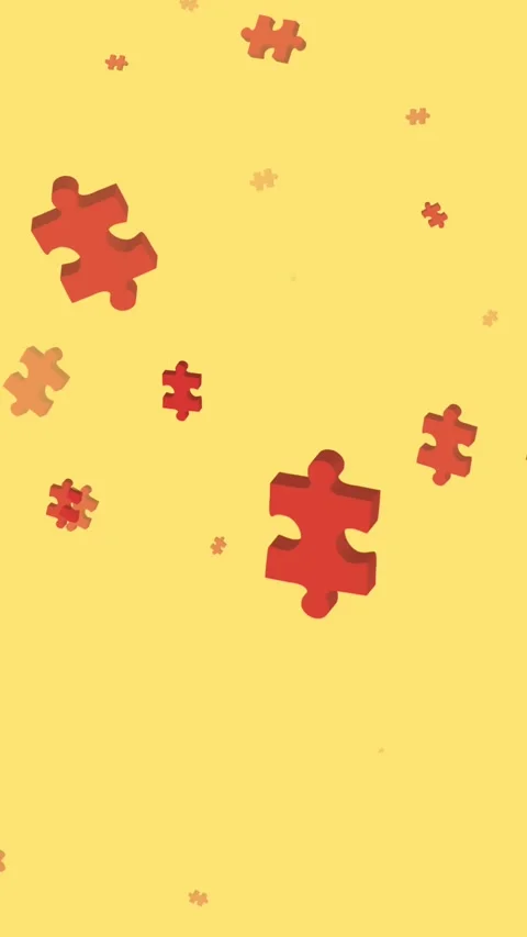 Animation of red pieces of puzzle falling on yellow background Stock Footage 344284975