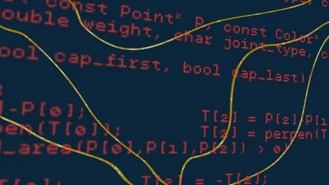 Animation of red programming code with yellow abstract lines on dark background 스톡 동영상 328312159