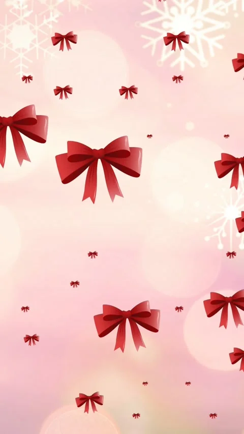 Animation of red ribbons falling at christmas over light spots Stock Footage 342098065