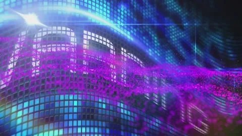 Animation of red spots moving over dancing crowd with blue flashing lights Stock Footage 330107852