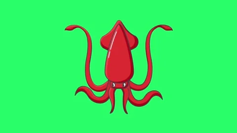 Animation red squid on green background. Stock Footage 252239709