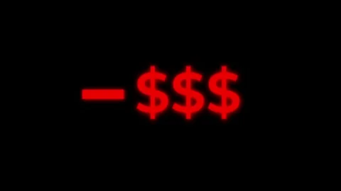 Animation of red "-$$$" text with dollar signs falling on a black background. Video stock 319611730
