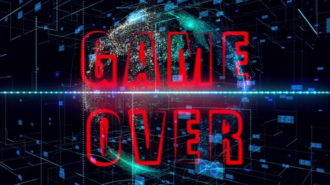 Animation red text of Game Over, blue sci-fi animation backgroud, hologram of Video stock 277279211