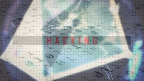 Animation of red text hacking, over binary coding and data processing Stock Footage 157242456