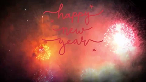 Animation red text HAPPY NEW YEAR colorful with firework background. Stock Footage 248972018