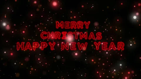 Animation red text Merry Christmas Happy New Year with red star particles. Stock Footage 278380257