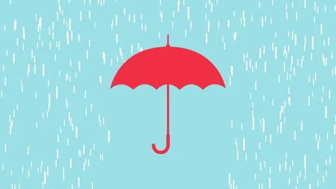 Animation red umbrella opening and protection rain falling. Stock Footage 335535146
