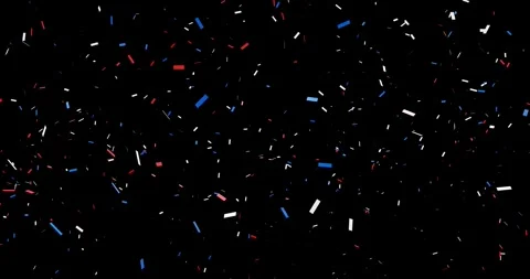 Animation of red, white and blue falling confetti on the dark background Stock Footage