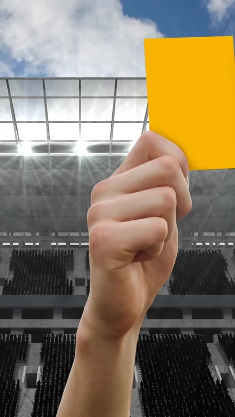 Animation of referee holding yellow card on pitch in sports stadium Stock Footage 341461528