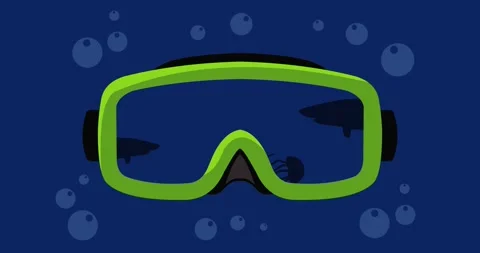Animation of reflection of shark and jellyfish shadows on diving goggles Stock Footage 337047779