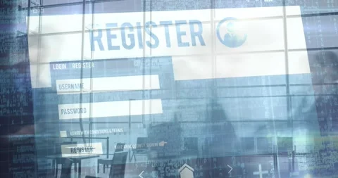 Animation of register form over timelapse with walking people Stock Footage 329563822