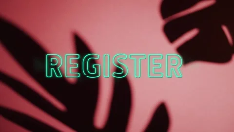 Animation of register text over close up of leaf pattern on pink background Stock Footage 241010613