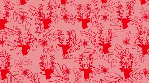 Animation of reindeer and mistletoe pattern on pink background Stock Footage 162049924