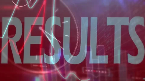 Animation of results texts with multiple graphs, clock, number, map and lens Stock Footage 328149919