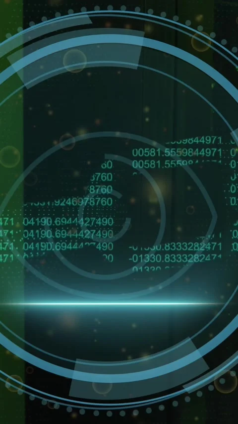 Animation of retina eye scanner and security chain icon against computer server Stock Footage 344693858