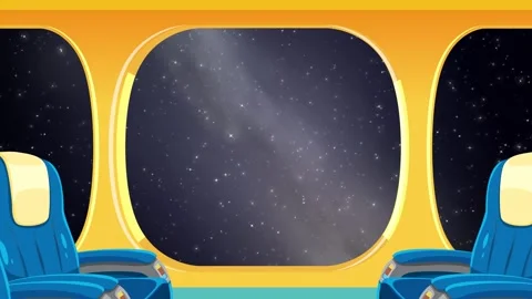 Animation of Retro Futuristic Train Window View Traveling Through Starry Outer Stock Footage 346372375