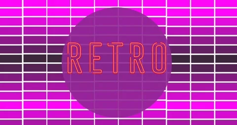Animation of retro in purple circle over pink checked background Video stock 162759616