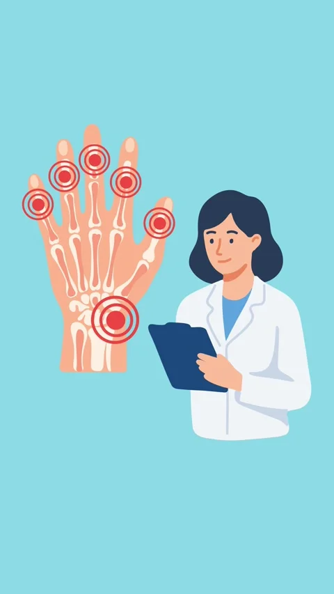 Animation of rheumatologist examining hand joints Stock Footage 340956036