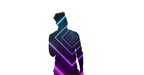 Animation of rhombuses tunnel in thoughtful shadow of man scratching head over Stock Footage 327063615