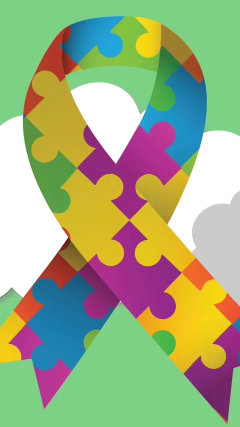 Animation of ribbon formed with puzzles over education icons with clouds on Stock Footage 331630657