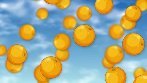 Animation of Ripe Oranges Falling Against a Blue Sky Background Stock Footage 345300935