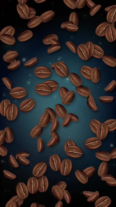 Animation of Roasted Coffee Beans Falling Over Glowing Blue Background Stock Footage 343837141