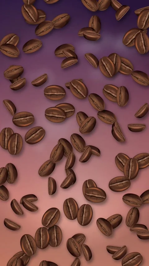 Animation of Roasted Coffee Beans Falling Against Gradient Background Stock Footage 343837171
