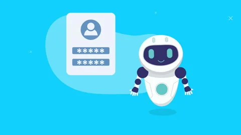 Animation of robot with a friendly face and outstretched arms hovers on a bright Stock Footage 277324598