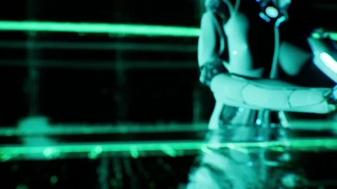 Animation of robotic hands typing on hud virtual keyboard. Programming or ty Stock Footage 246679835
