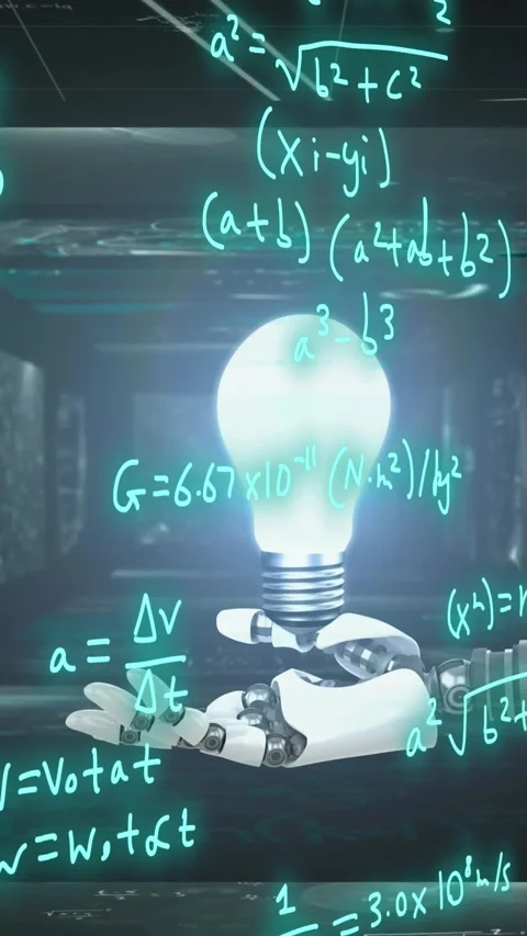 Animation of robot's arm, mathematical formulae and scientific data processing Stock Footage 323900197