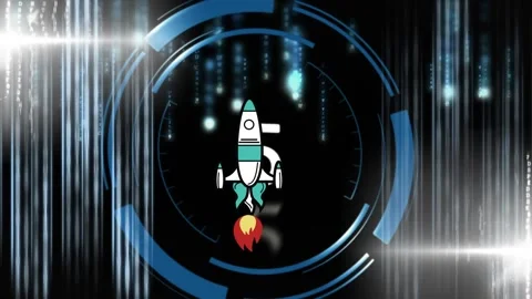 Animation of rocket and light spots over countdown Stock Footage 328822727