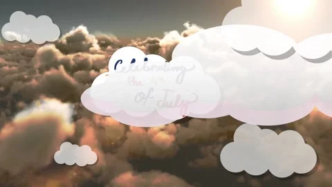 Animation of rocket icon with celebrating the 4th of july text over sky with Stock Footage 239485129