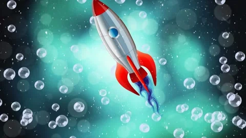 Animation of rocket icon over snow falling Stock Footage 330475176