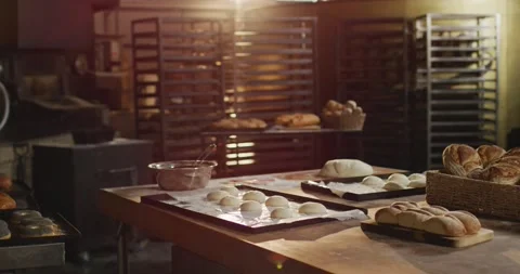 Animation of rolls and breads prepared for baking Stock Footage 343237674