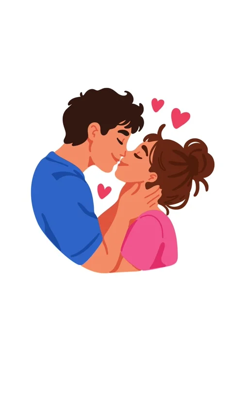 Animation romantic couple embracing and sharing a tender kiss Видео 346374031