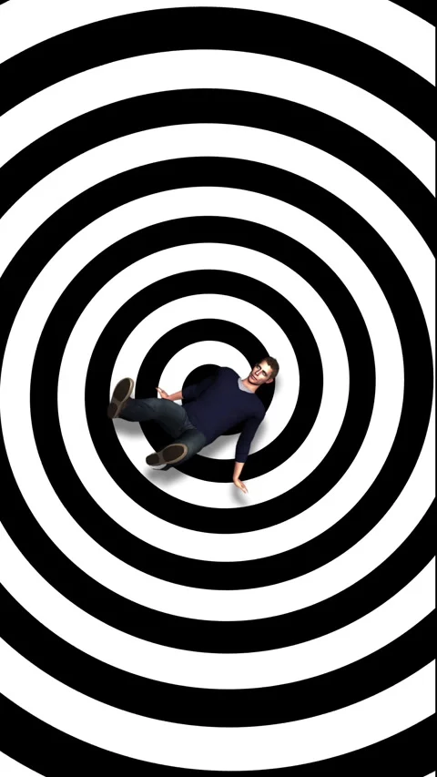 Animation - rotating black and white swirl pattern with Vertigo Falling Man 스톡 동영상 345741833