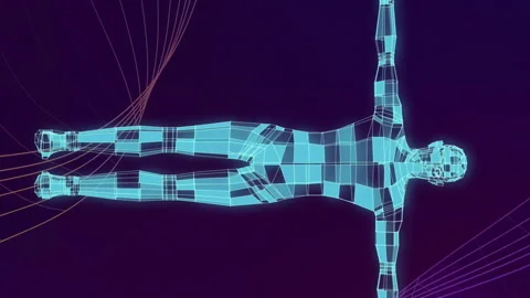Animation of rotating blue 3d body and network structure on dark background Stock Footage 312581832