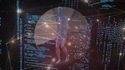 Animation of rotating brain over data processing and digital binary wearing vr Stock Footage 330177721