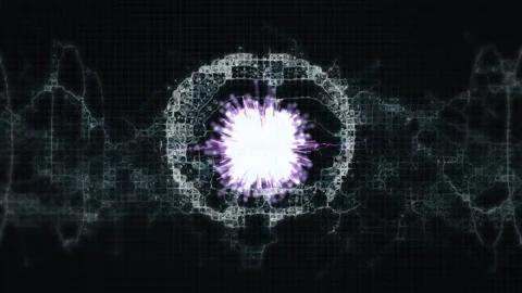 Animation of rotating brain scan, with waves and pink electric current and Stock Footage 330290464