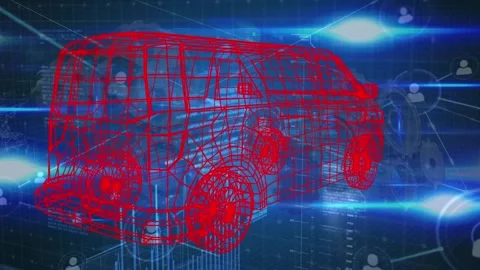 Animation of rotating car model and data processing over blue background Stock Footage 329508098