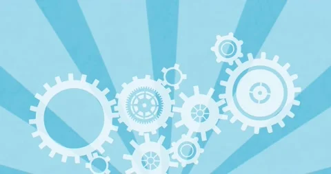 Animation of rotating cogs over blue stripes moving in hypnotic motion in Stock Footage 208829599