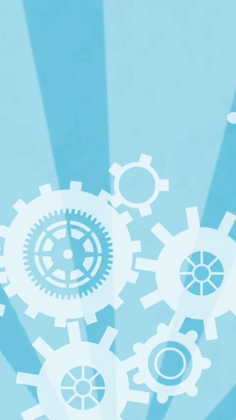 Animation of rotating cogs over blue stripes moving in hypnotic motion in Video stock 342608830