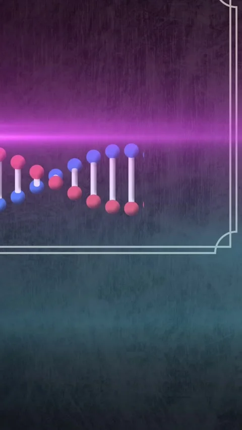 Animation of rotating dna helix and red abstract pattern with glowing lens Stock Footage 322084287