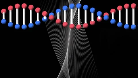 Animation of rotating dna strand over intersecting curved white parallel lines Stock Footage 157321006